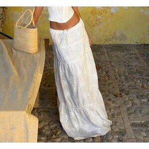 Outcast Lauro White Tiered Embroidered Maxi Skirt - NWT XS